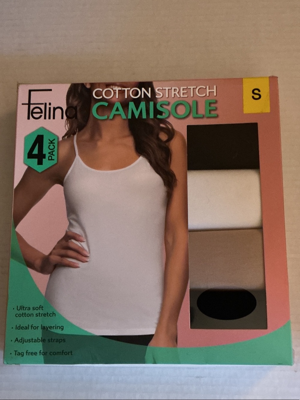 NWT Felina Cotton Stretch Camisole Pack - White, Black, Nude